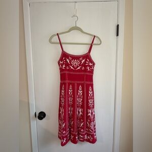 INC International Concepts Red & White Embroidered Mini Dress